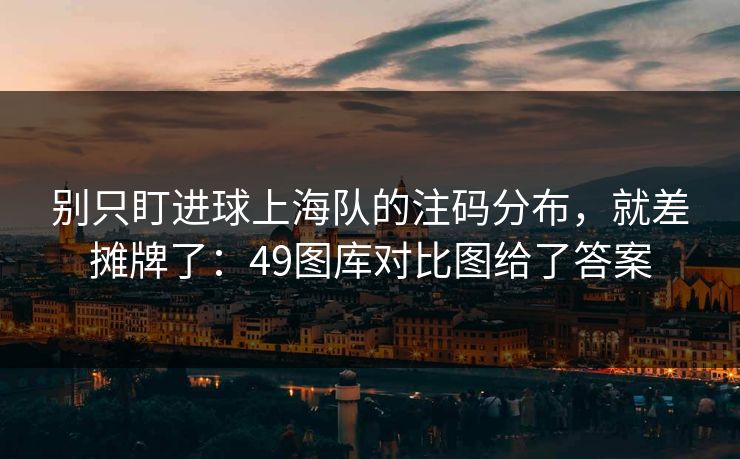 别只盯进球上海队的注码分布，就差摊牌了：49图库对比图给了答案