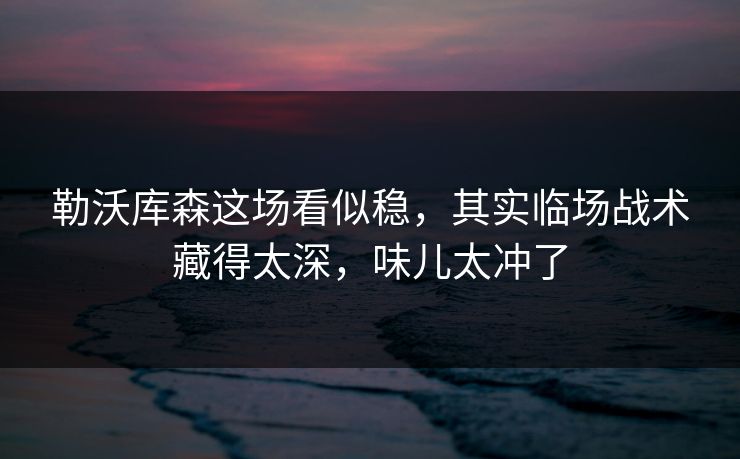 勒沃库森这场看似稳，其实临场战术藏得太深，味儿太冲了