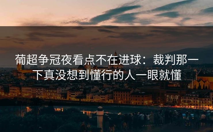 葡超争冠夜看点不在进球：裁判那一下真没想到懂行的人一眼就懂